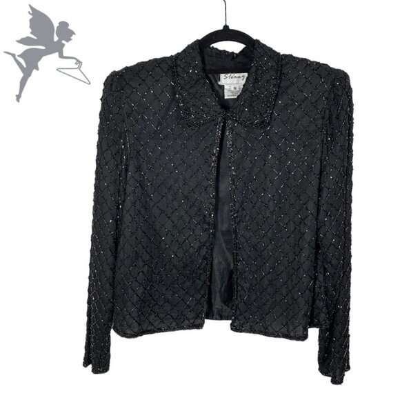 VINTAGE STENAY Diamond Pattern Cropped Beaded Evening Jacket - Picture 1 of 6